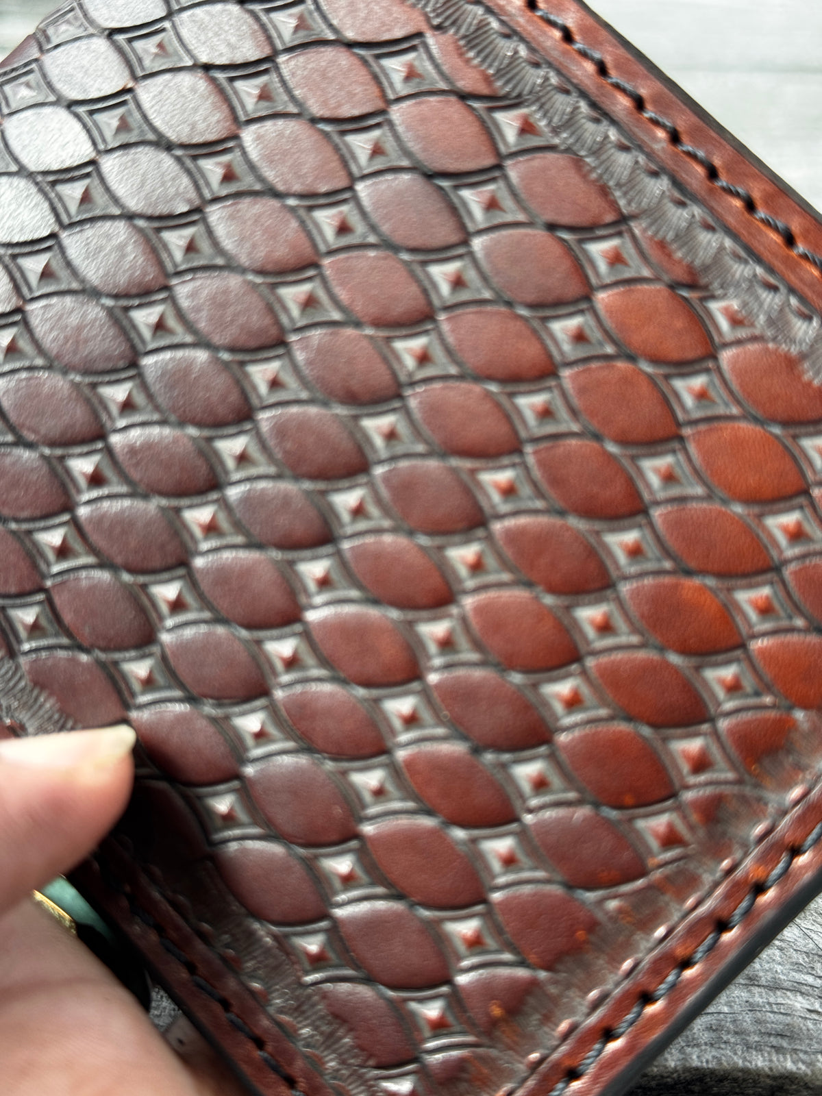 Diamond Basketweave Stamped Leather Bifold Wallet