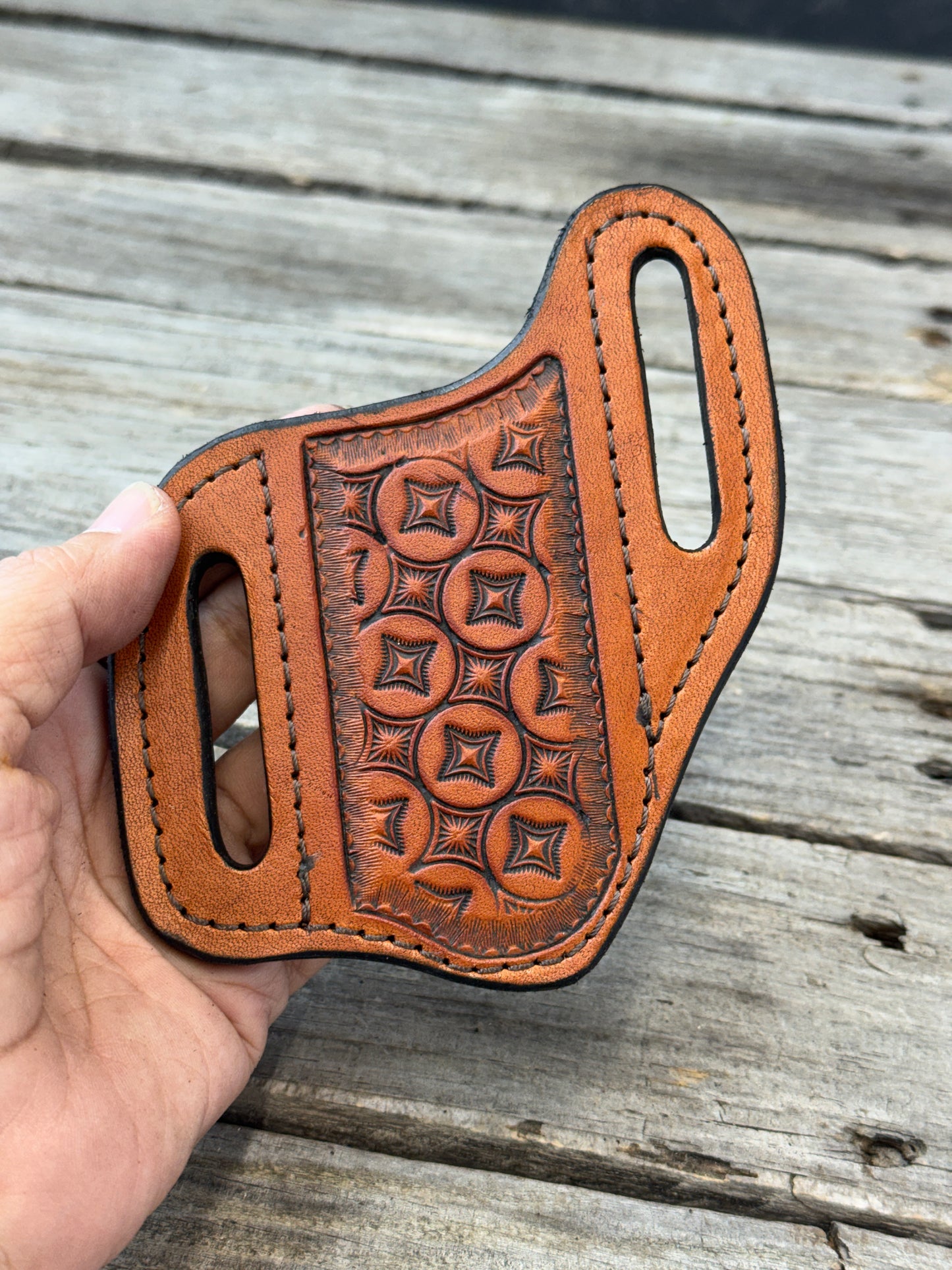 Stamped Geometric Wide Pancake Knife Sheath