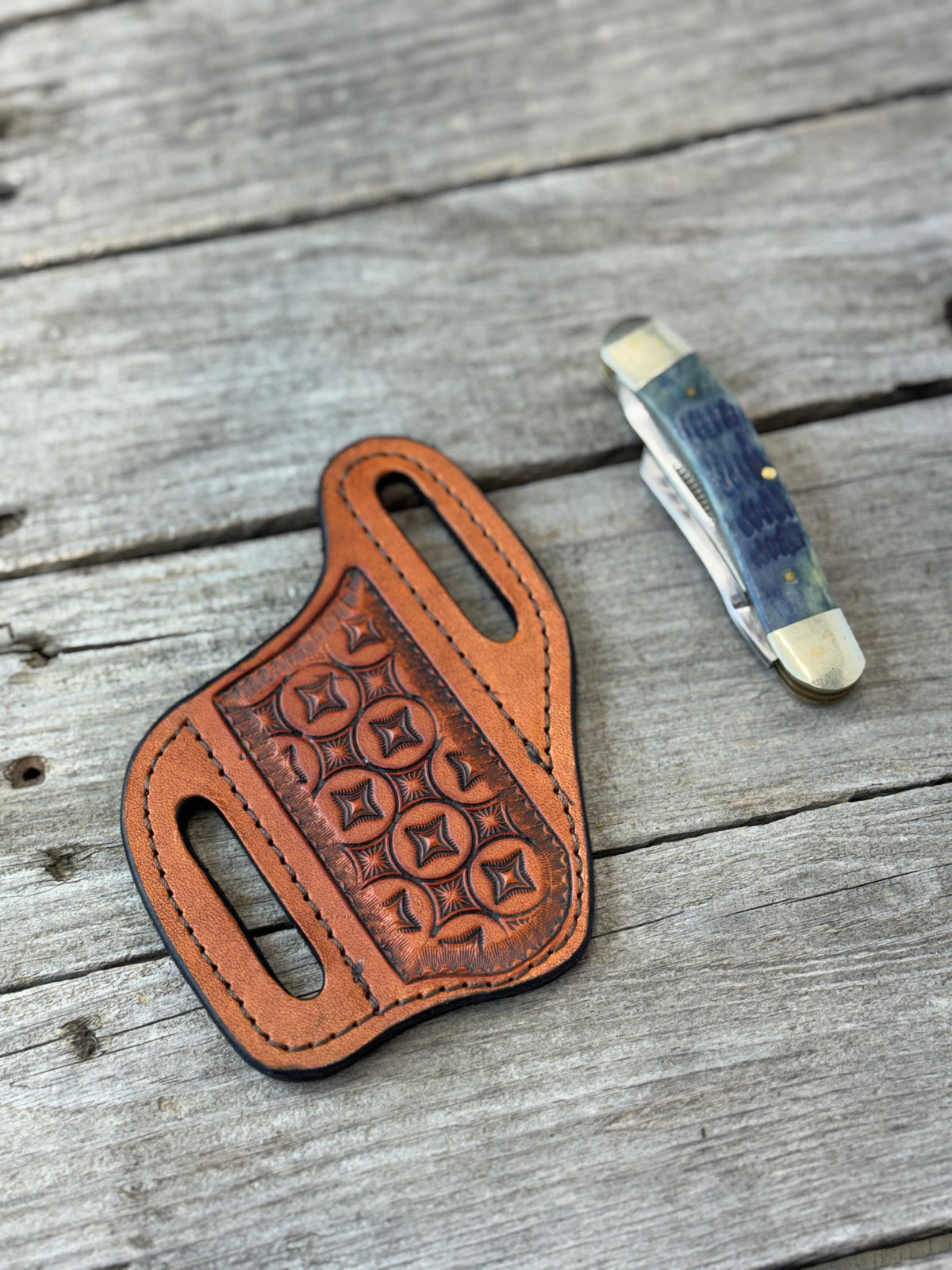 Stamped Geometric Wide Pancake Knife Sheath
