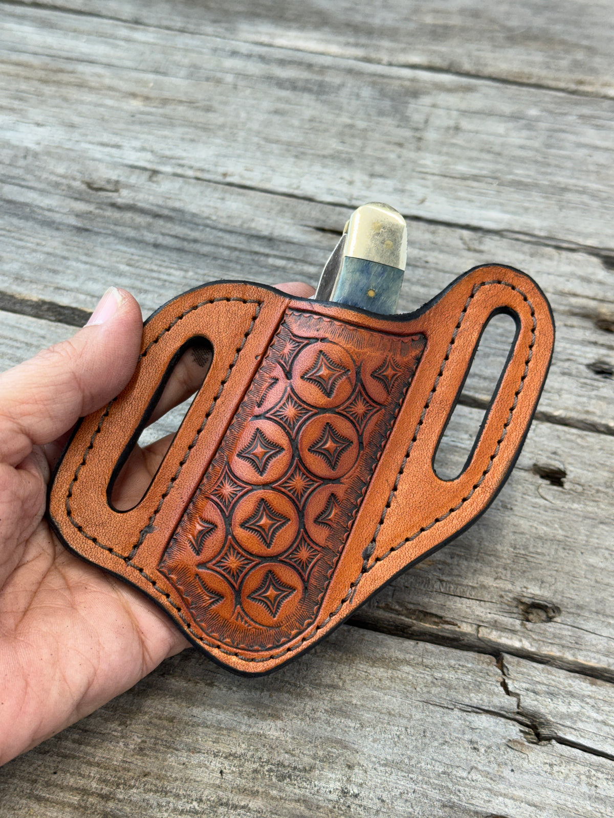Stamped Geometric Wide Pancake Knife Sheath