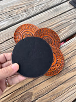 Light Brown Mandala Leather Coaster Set of 4