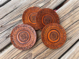 Light Brown Mandala Leather Coaster Set of 4
