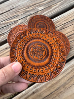 Light Brown Mandala Leather Coaster Set of 4