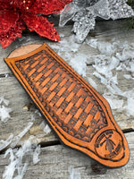 Hand Stamped Leather Cast Iron Skillet Handle Cover – Texas Star Basketweave