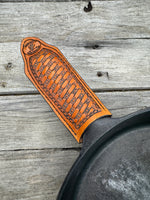 Hand Stamped Leather Cast Iron Skillet Handle Cover – Texas Star Basketweave