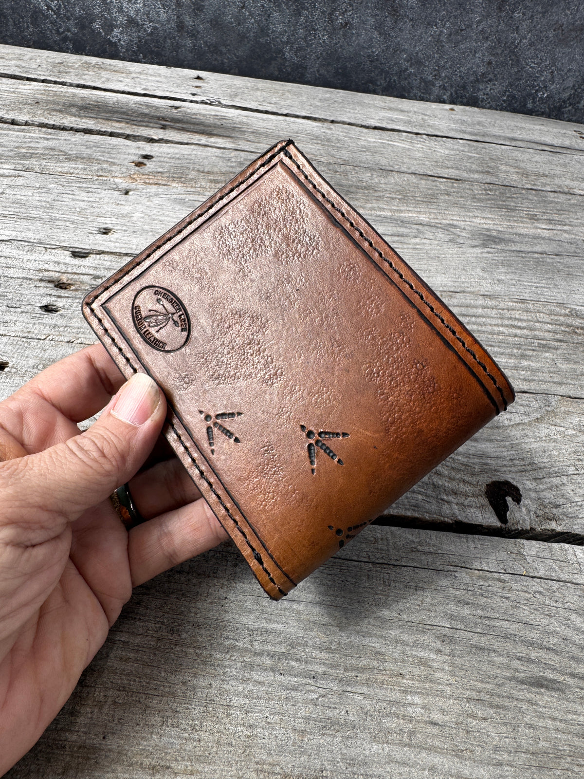 Turkey Track Stamped Leather Bifold Wallet