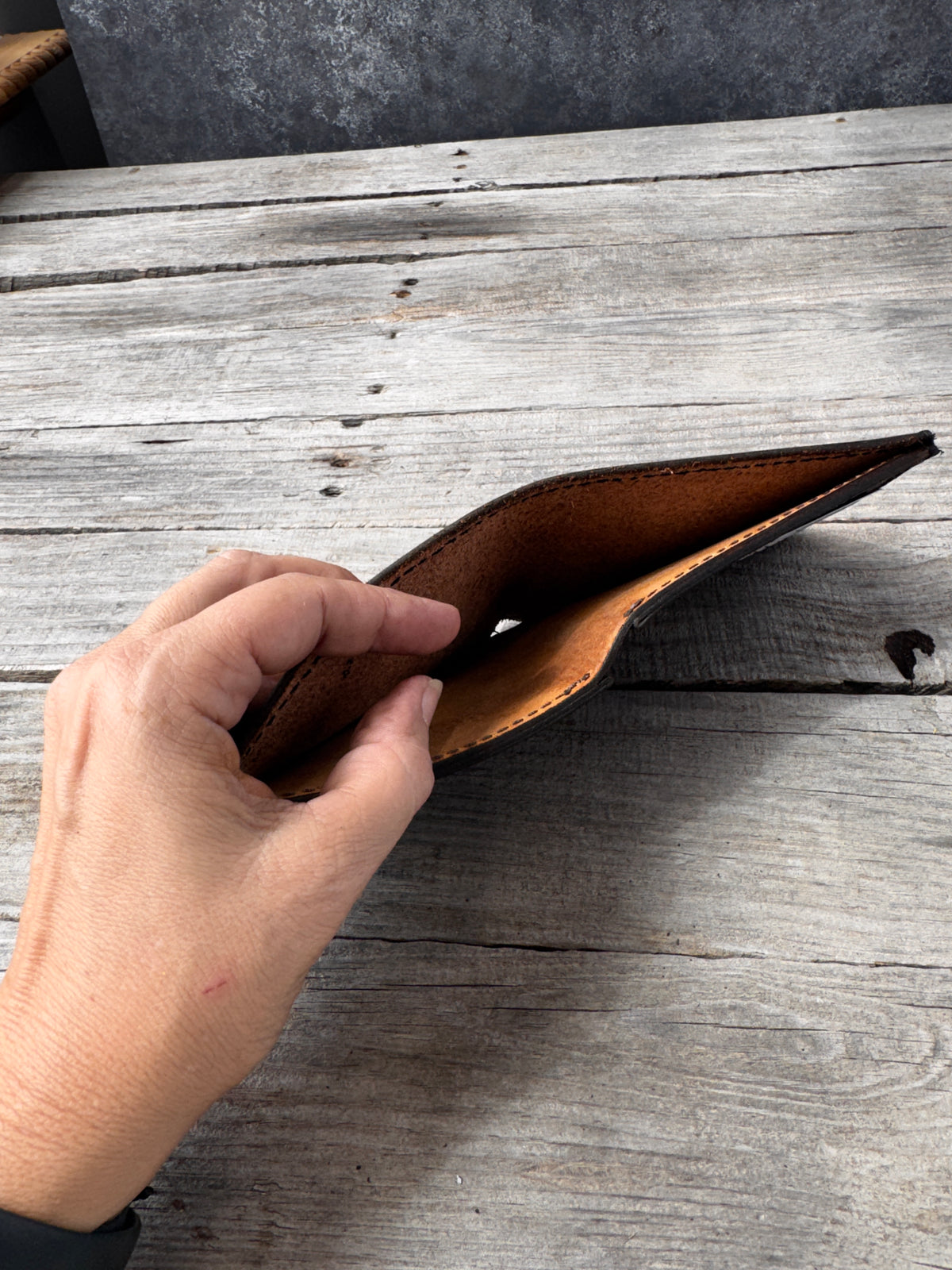 Turkey Track Stamped Leather Bifold Wallet