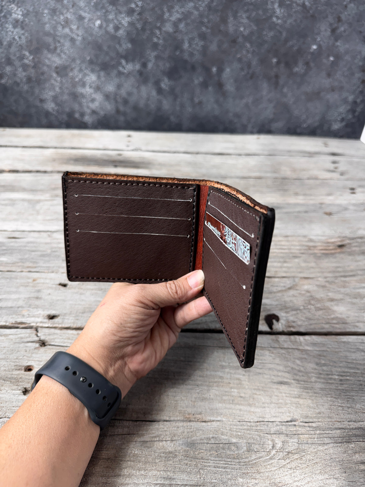 Turkey Track Stamped Leather Bifold Wallet