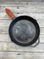 Hand Stamped Leather Cast Iron Skillet Handle Cover – Woven Basketweave Design