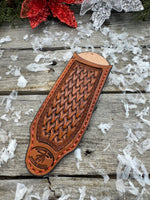 Hand Stamped Leather Cast Iron Skillet Handle Cover – Woven Basketweave Design