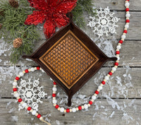 Hand-tooled leather valet tray with woven basketweave pattern, handmade by Cherokee Rose Custom Leather in East Texas.