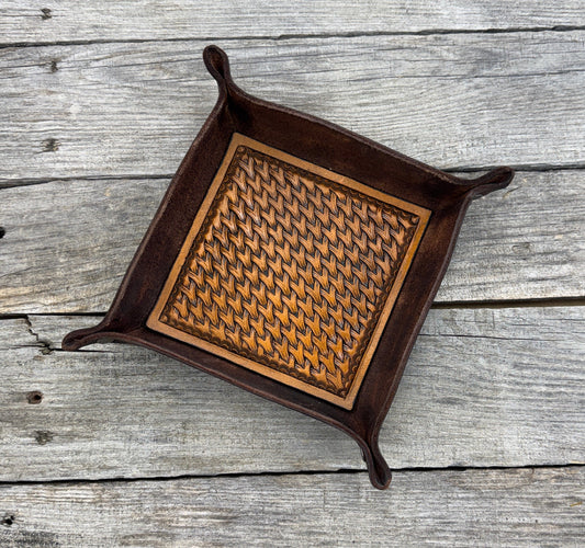 Woven Basketweave Leather Valet Tray