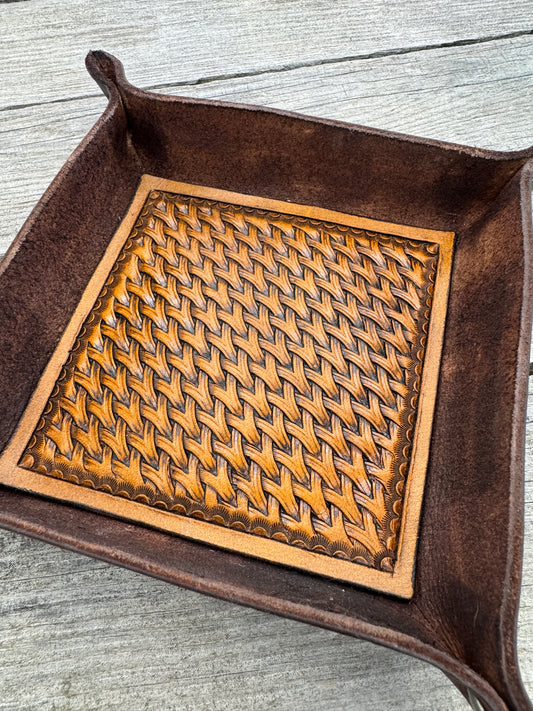 Woven Basketweave Leather Valet Tray