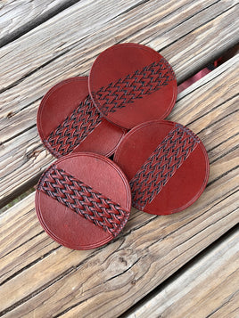 Woven Bar Leather Coaster Set of 4