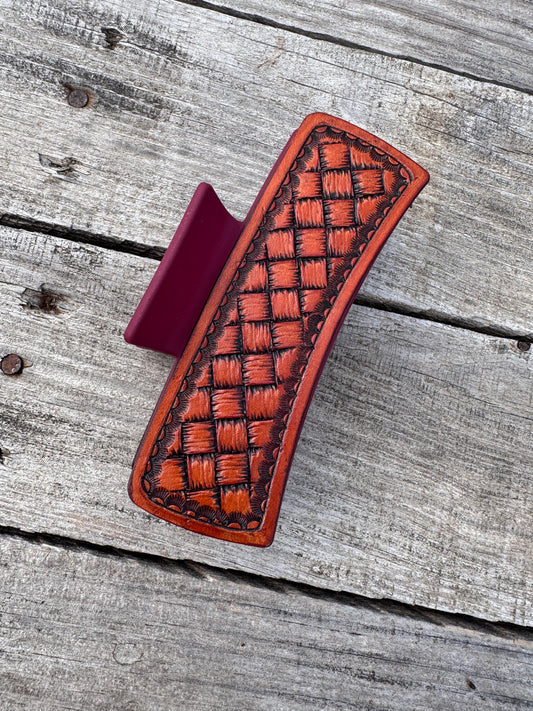 Hand Stamped Leather 4" Hair Claw Clip