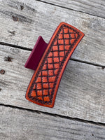 Hand Stamped Leather 4" Hair Claw Clip