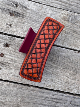Hand Stamped Leather 4" Hair Claw Clip