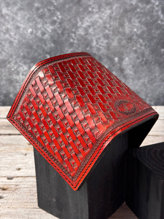 Texas Longhorn Basketweave Stamped Leather Trifold Wallet