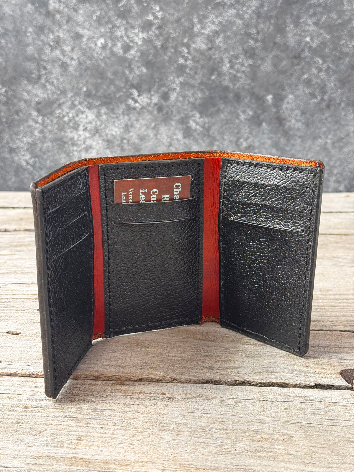 Texas Longhorn Basketweave Stamped Leather Trifold Wallet