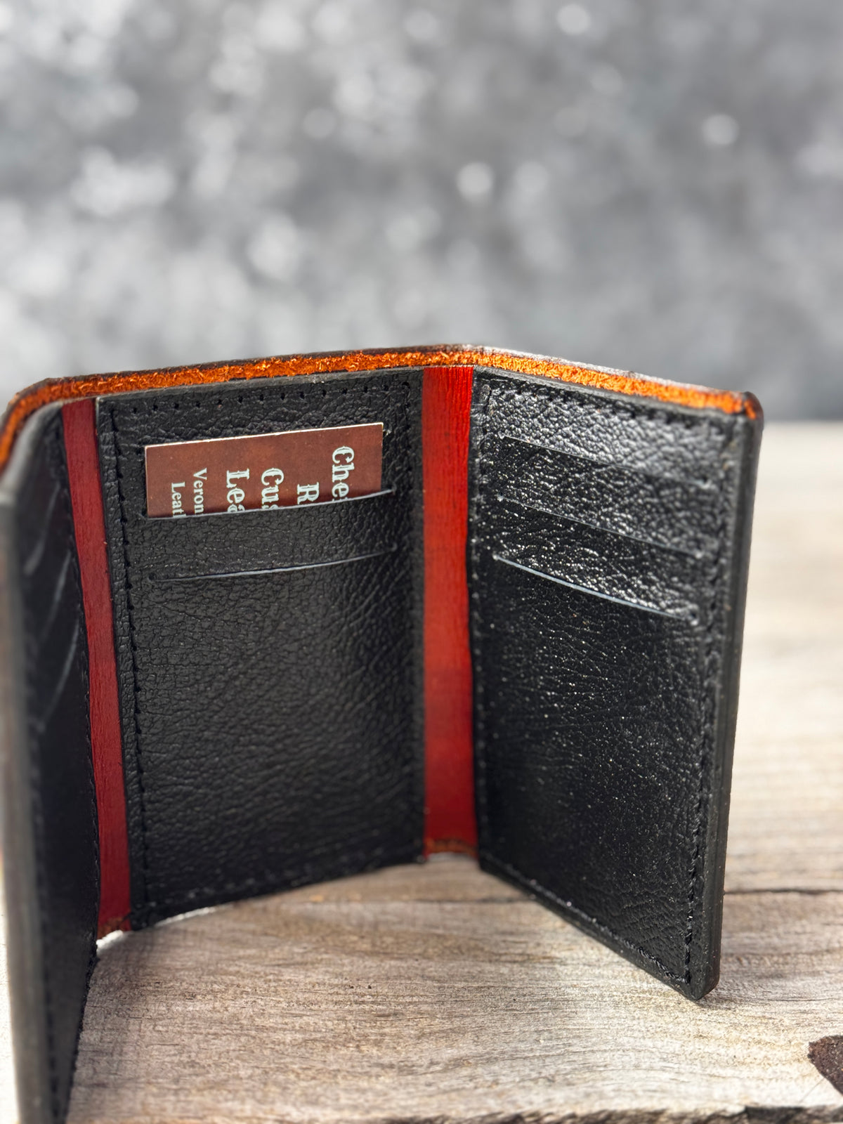 Texas Longhorn Basketweave Stamped Leather Trifold Wallet