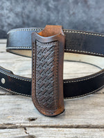 Texas Star Basketweave Vertical Leather Knife Sheath