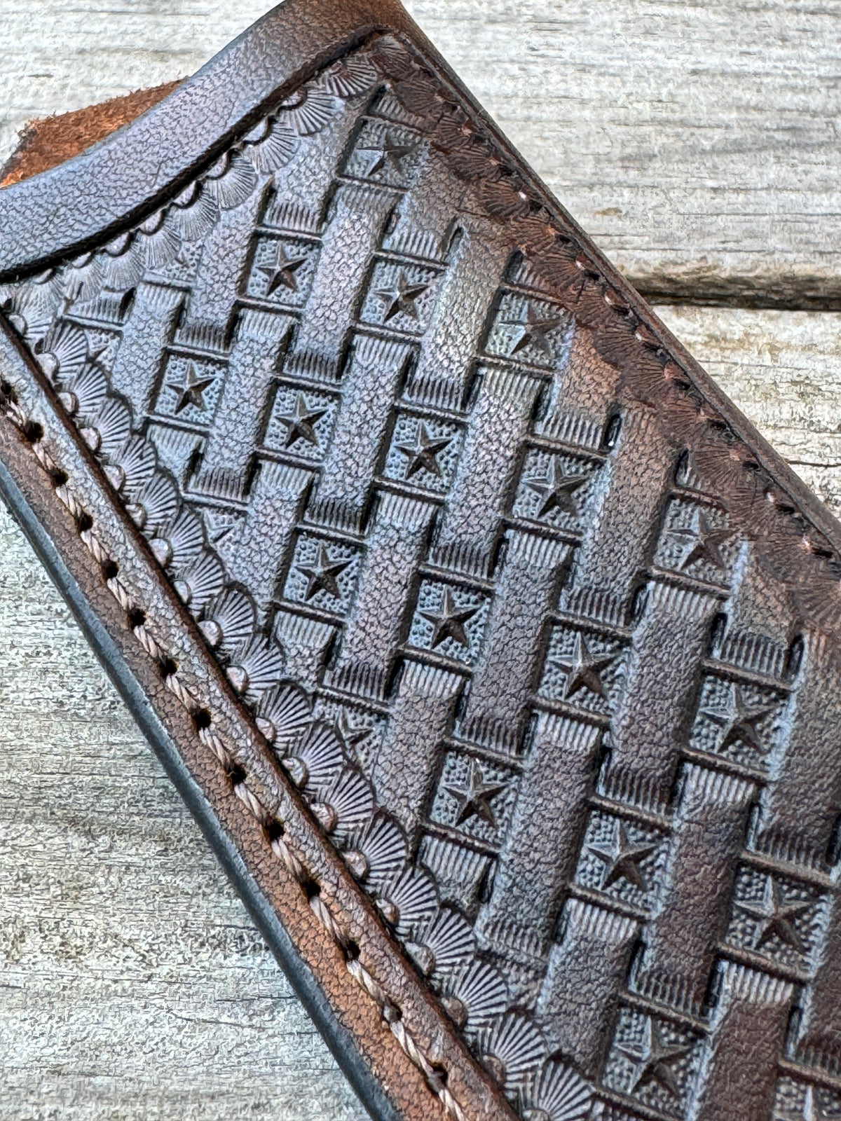 Texas Star Basketweave Vertical Leather Knife Sheath