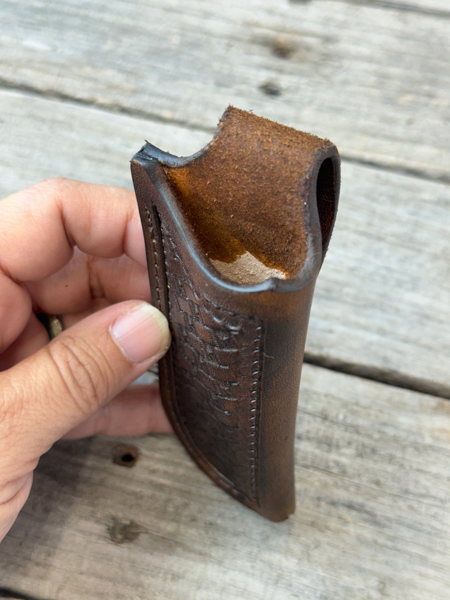 Texas Star Basketweave Vertical Leather Knife Sheath