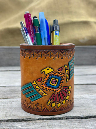 thunderbird leather desk organizer hand painted
