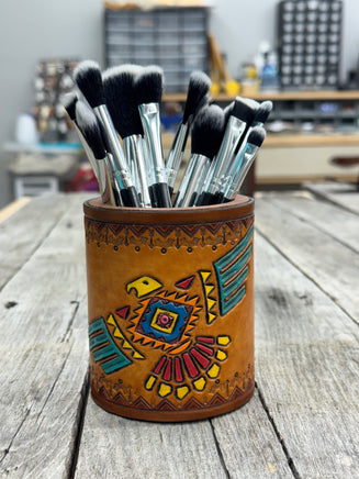 southwestern leather makeup brush holder handmade