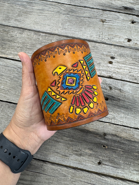 colorful leather brush holder western decor