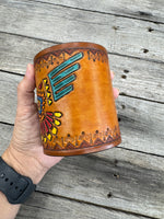 carved leather thunderbird design organizer