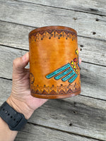 Thunderbird Leather Desk Organizer – Hand Painted Southwestern Pen Holder