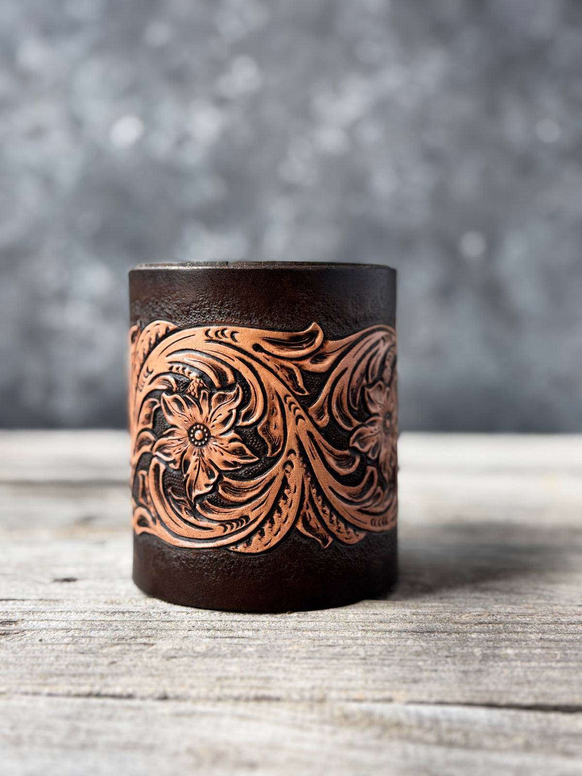 Sheridan Style Leather Desk Organizer – Hand Tooled Floral Pen Holder