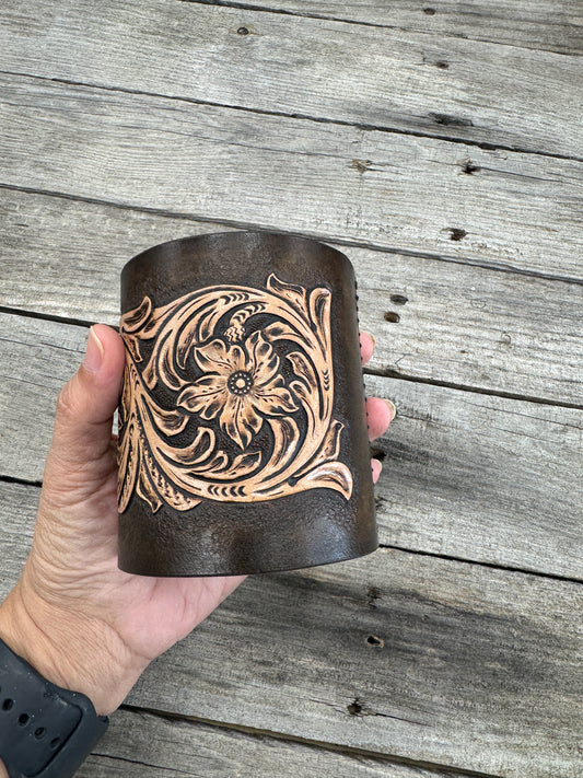 Sheridan Style Leather Desk Organizer – Hand Tooled Floral Pen Holder