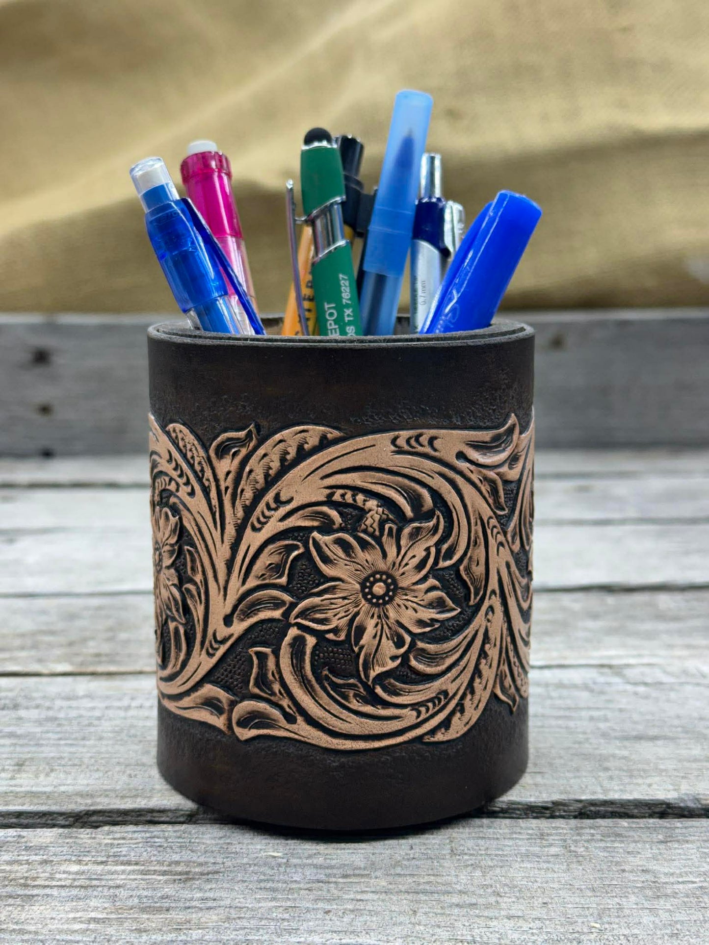 sheridan leather desk organizer pen holder