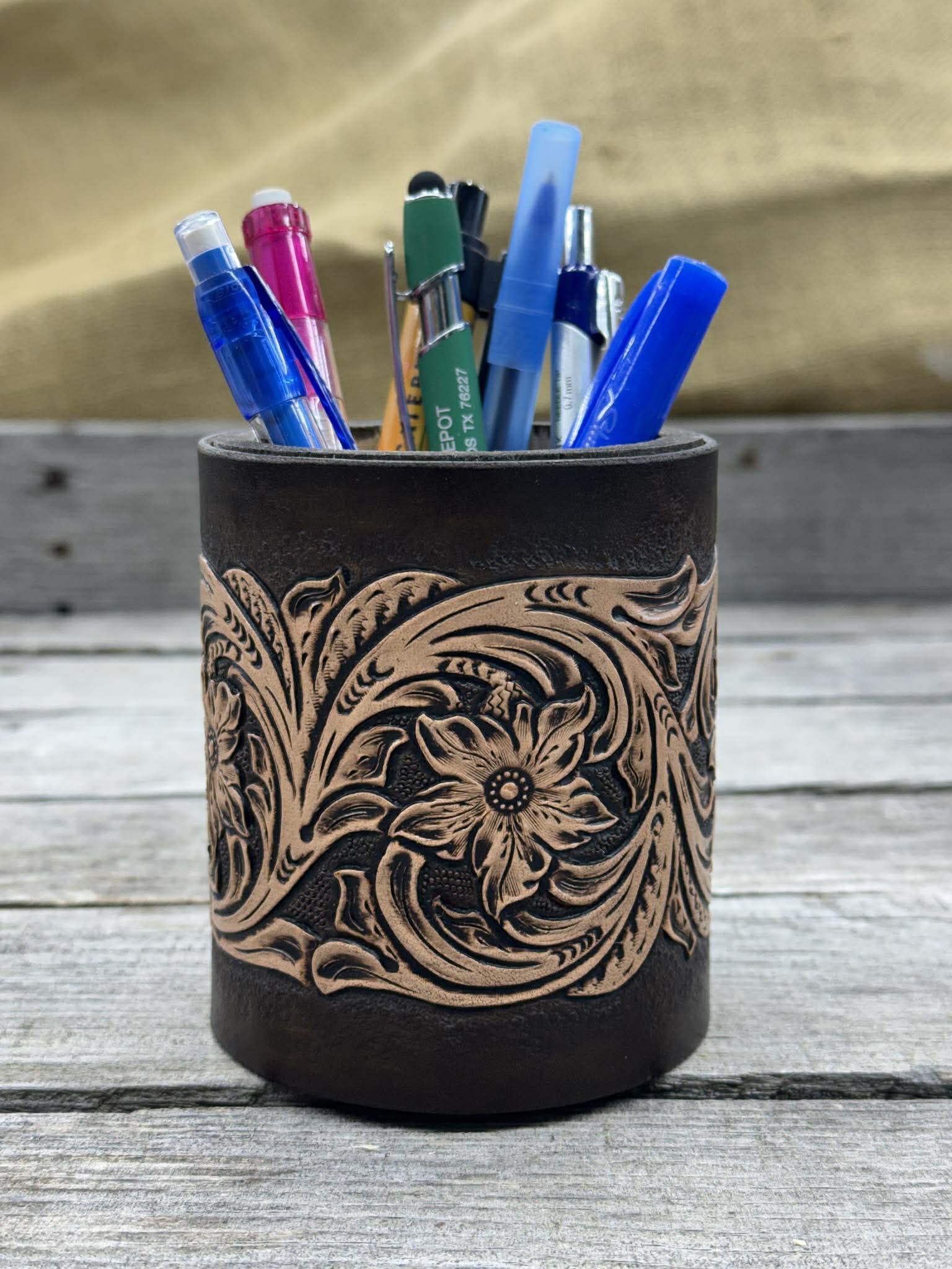 sheridan leather desk organizer pen holder