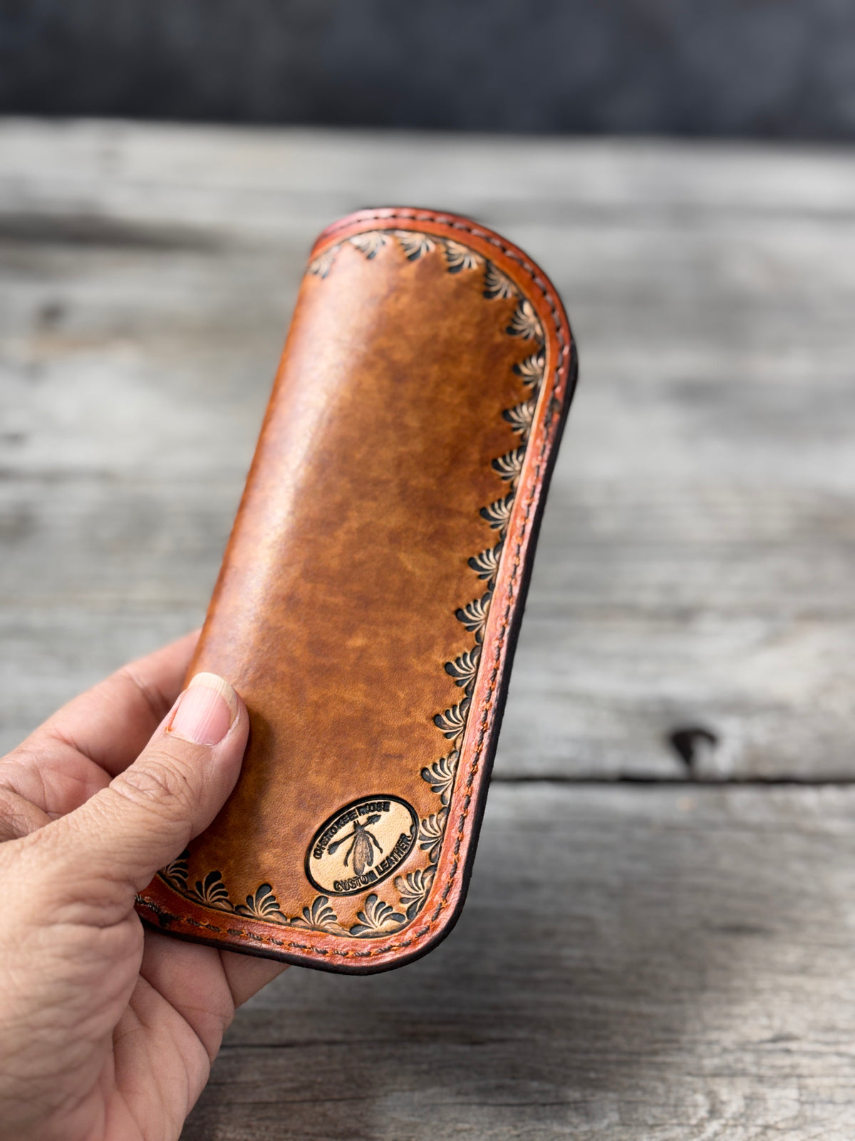 Hand Carved Sunflower Leather Eyeglass Case