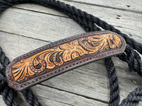 Hand Tooled Leather Noseband Rope Cattle Halter – Floral Carved Leather Noseband