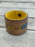 Carved Tribal Leather Cuff Bracelet