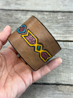 Carved Tribal Leather Cuff Bracelet