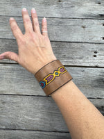 Carved Tribal Leather Cuff Bracelet