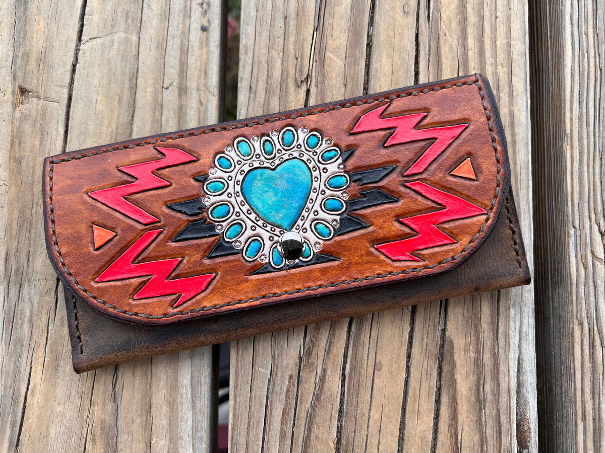Tribal Turquoise Heart 3 Card Ladies Clutch Wallet