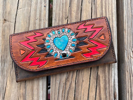 Tribal Turquoise Heart 3 Card Ladies Clutch Wallet
