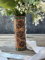 Turquoise Border Leather Bridal Bouquet Wrap