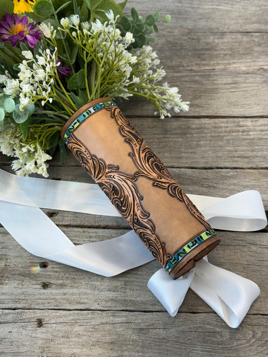 Turquoise Border Leather Bridal Bouquet Wrap