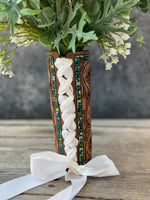 Turquoise Border Leather Bridal Bouquet Wrap