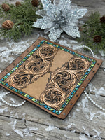 Turquoise Border Leather Bridal Bouquet Wrap