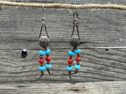Handmade Southwestern Coral and Turquoise Earrings