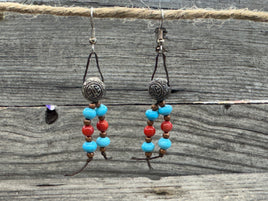Handmade Southwestern Coral and Turquoise Earrings