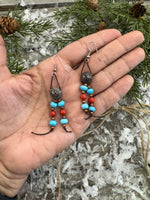 Handmade Southwestern Coral and Turquoise Earrings